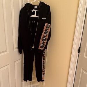 Burberry Black Hoodie and Pants with Tan Plaid